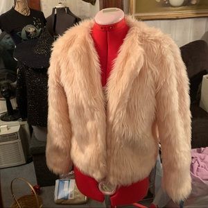 Petal pink faux fur coat